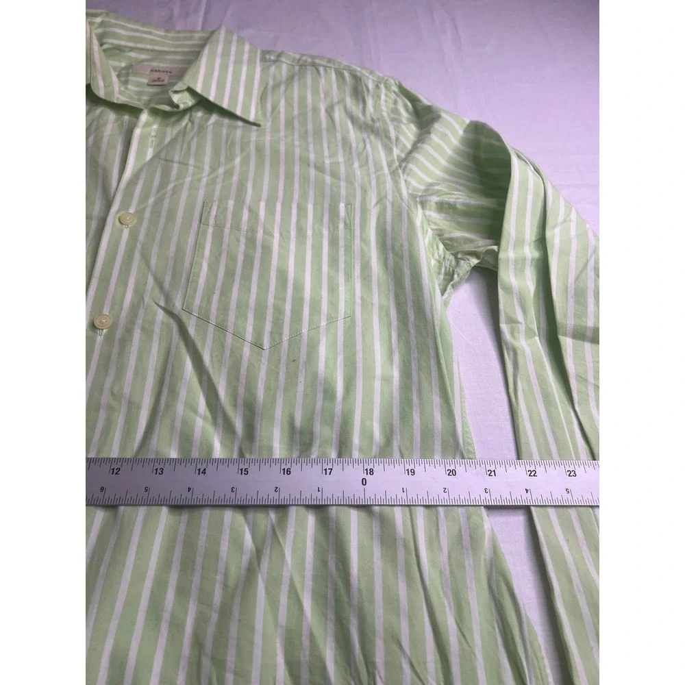 Merona Men's Dress Shirt Green Striped Long Sleeve Button Down Casual‎ Work M